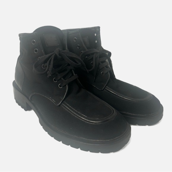 Authentic GUCCI Women’s Nylon Canvas Combat Boots 10B Black Leather Y2K Lug Sole - Picture 1 of 8
